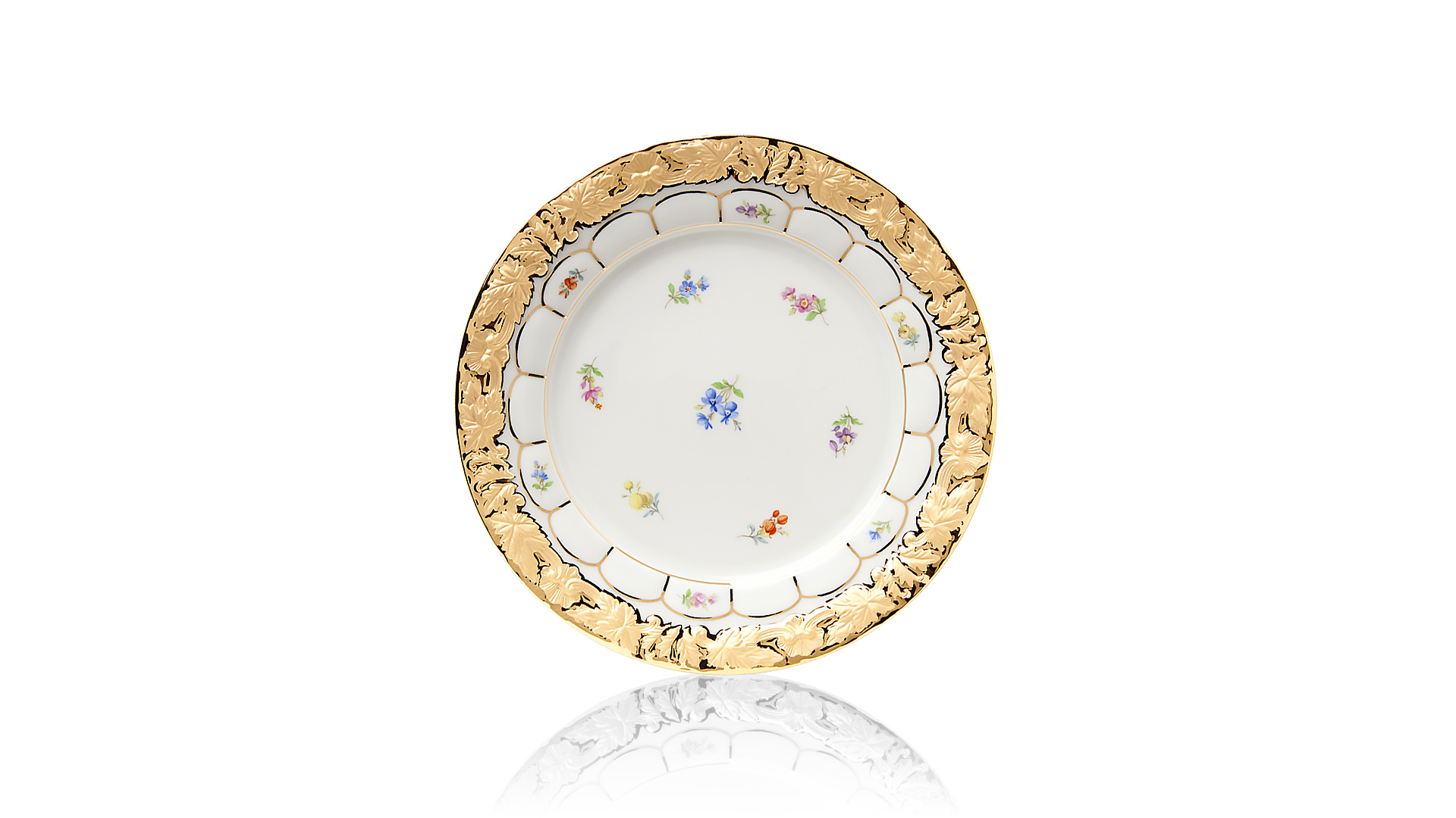 Тарелка закусочная Meissen 22,5 см Форма - Икс, россыпь цветов