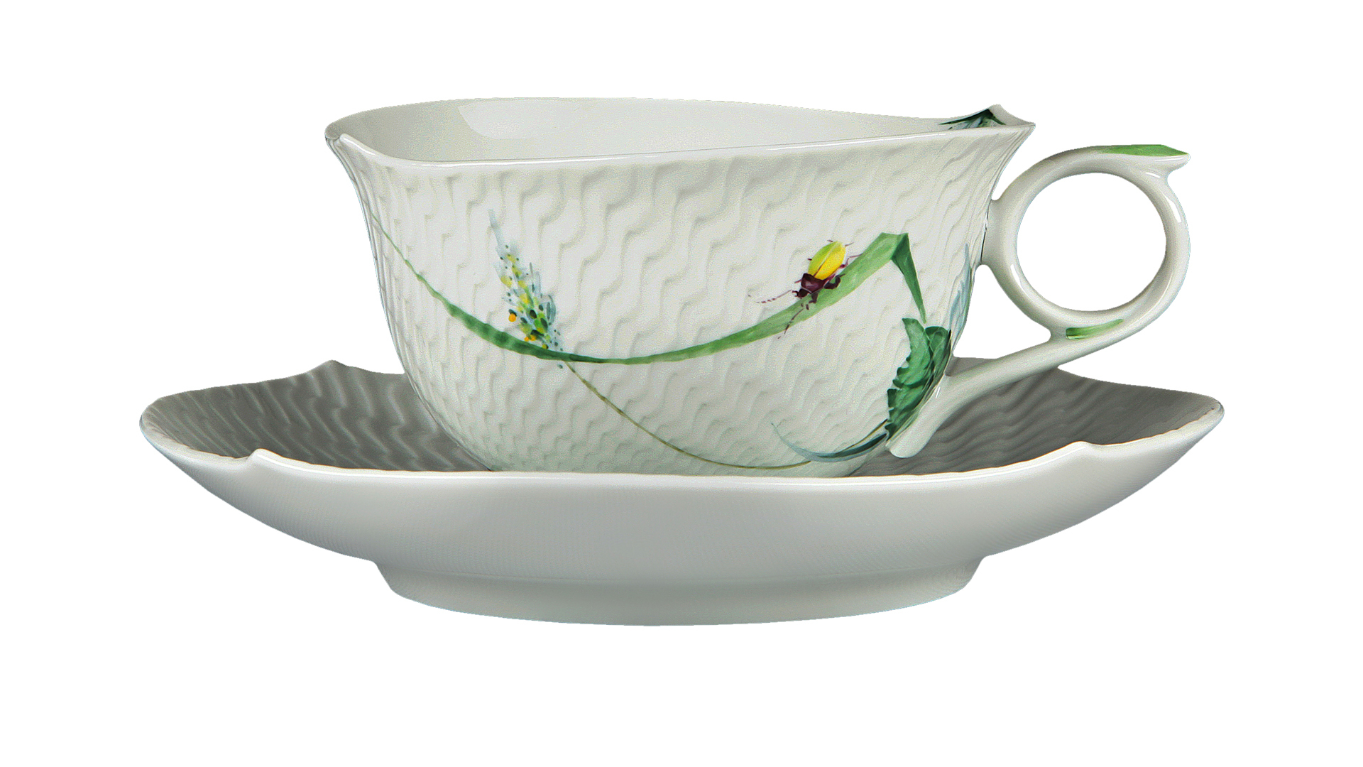 Чашка чайная с блюдцем Meissen 170мл Игра волн, рельеф, дикая флора