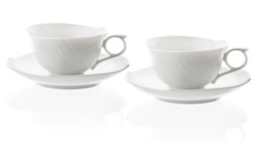 Набор из 2 чашек чайных с блюдцами Meissen170мл Игра волн, рельеф, белый