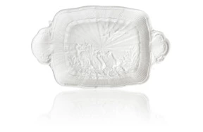 Блюдо прямоугольное с ручками Meissen Лебединый сервиз, белый рельеф 33,5 см, фарфор