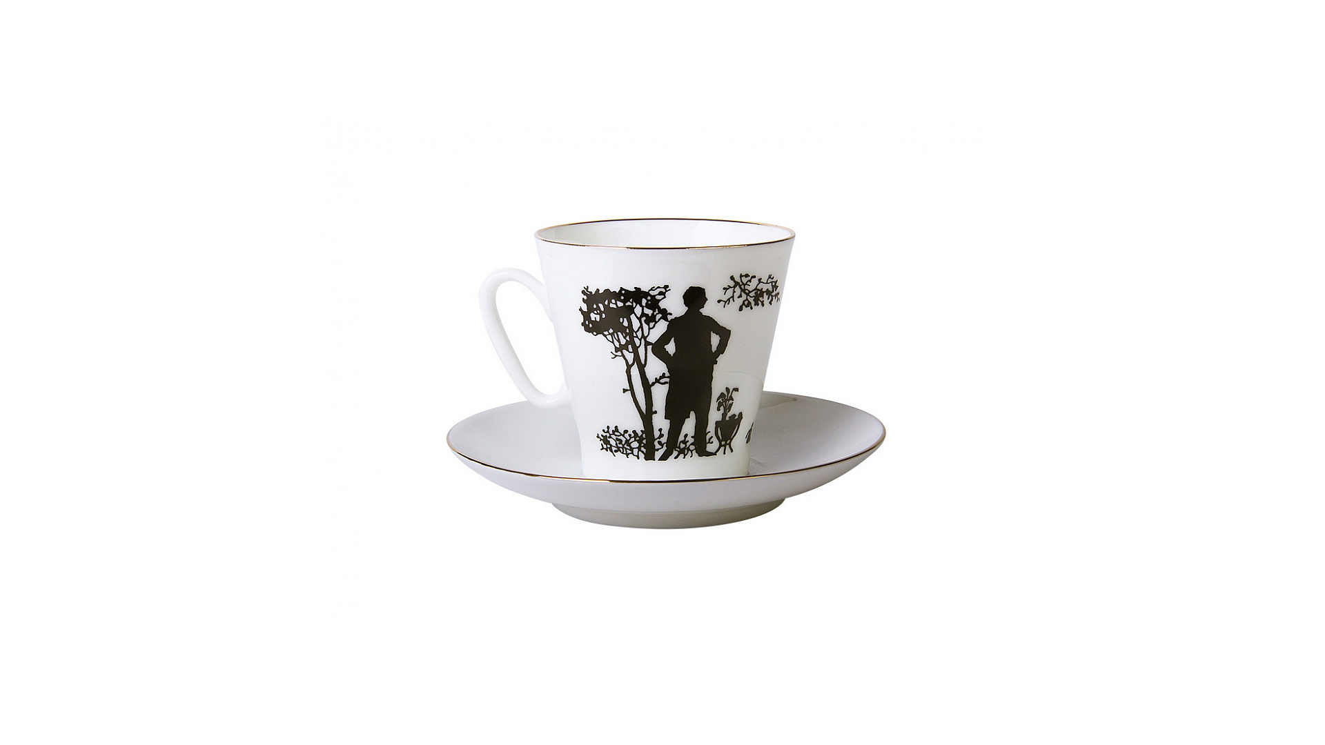 Чашка чайная с блюдцем ИФЗ Семья Черный кофе, фарфор костяной