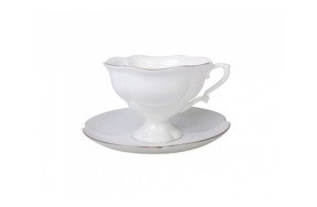 Чашка чайная с блюдцем ИФЗ Золотая лента Наташа 220 мл, фарфор костяной