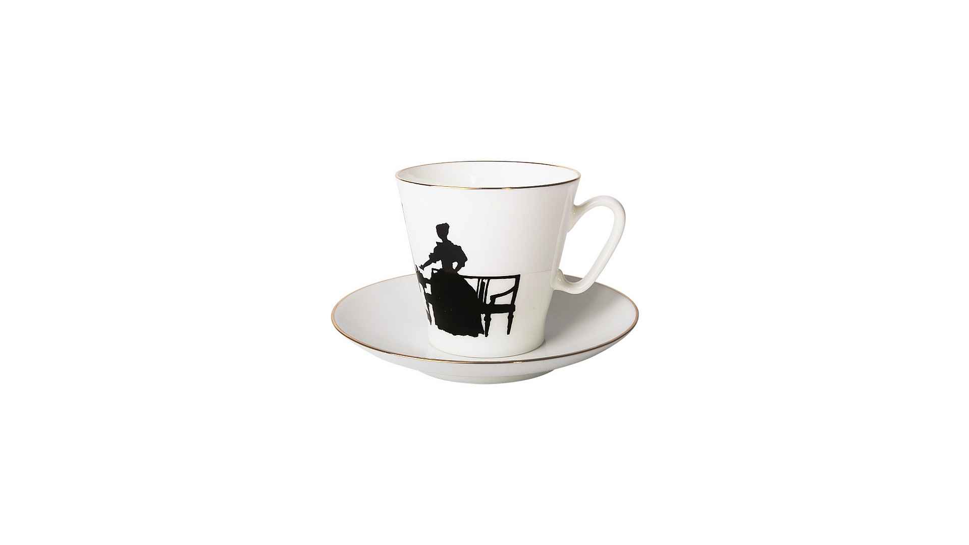Чашка чайная с блюдцем ИФЗ Вдвоем Черный кофе, фарфор костяной