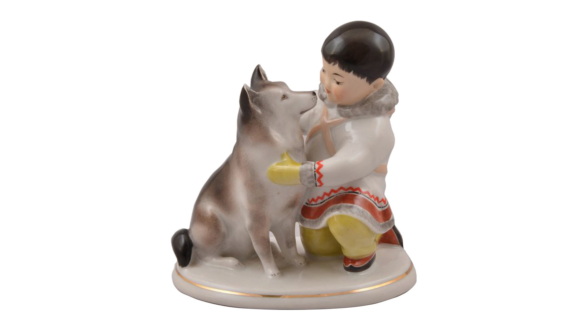 Скульптура ИФЗ Якут с собакой, фарфор твердый