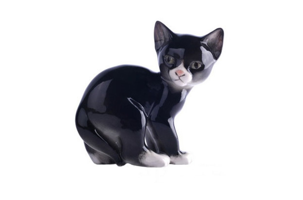 Скульптура ИФЗ Кошка, черный, фарфор твердый