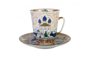 Чашка чайная с блюдцем ИФЗ Русь Майская, фарфор костяной