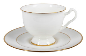 Чашка чайная с блюдцем ИФЗ Золотая лента Айседора 240 мл, фарфор костяной