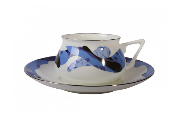 Чашка чайная с блюдцем ИФЗ Карамель синяя Билибина 1, фарфор костяной