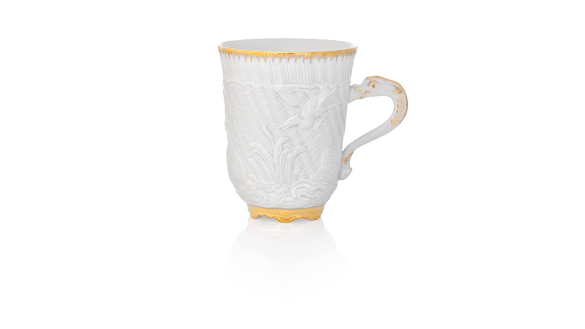 Чашка-бокал с блюдцем Meissen Лебединый сервиз, 150мл, золотой кант