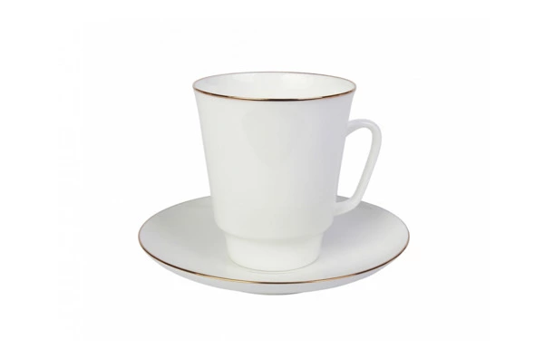 Чашка кофейная с блюдцем ИФЗ Золотой кантик Майская 165 мл, фарфор костяной