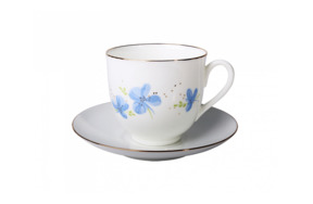 Чашка чайная с блюдцем ИФЗ Голубые цветы Ландыш, фарфор костяной