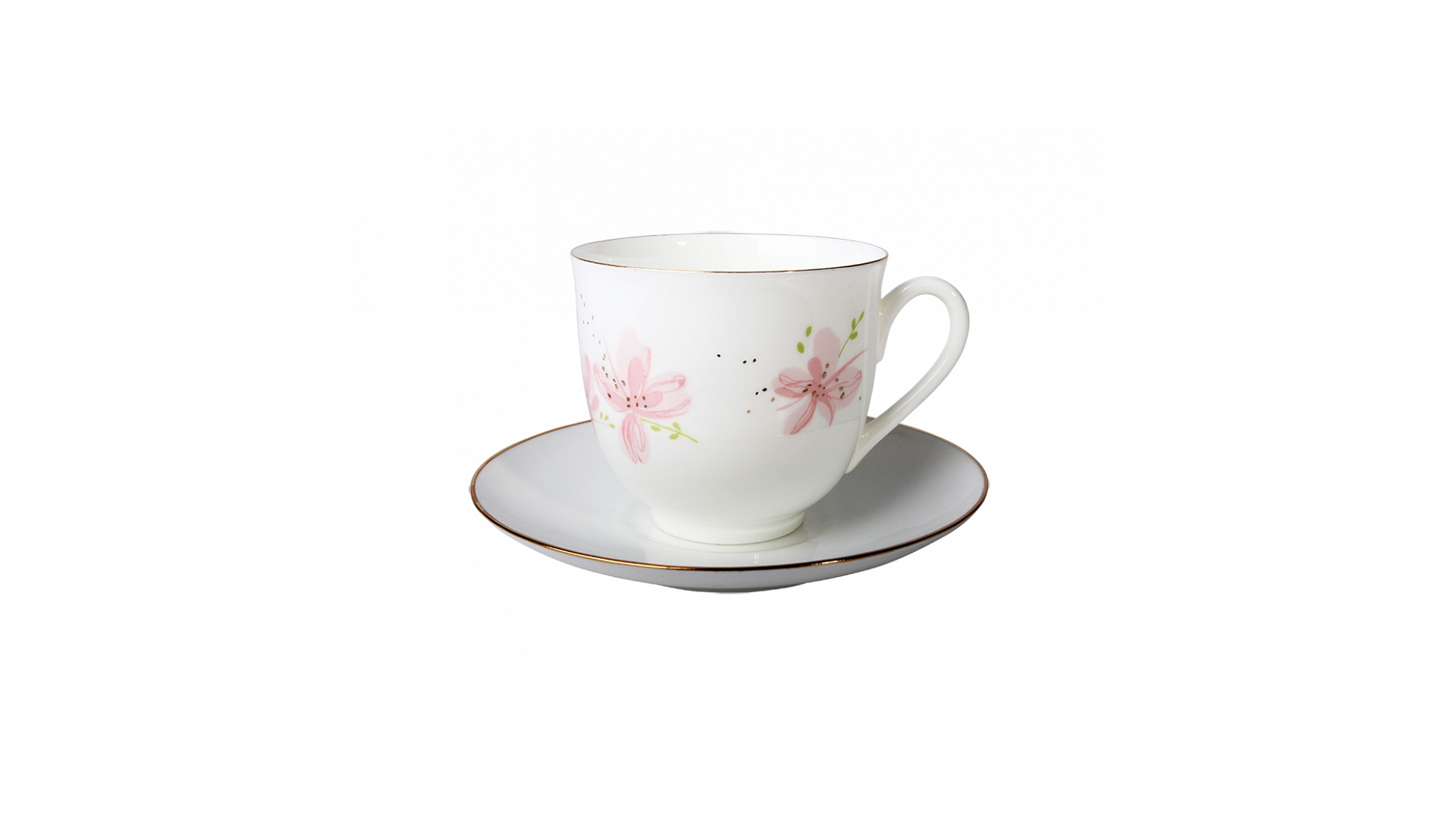 Чашка кофейная с блюдцем ИФЗ Розовые цветы.Ландыш 180 мл, фарфор костяной