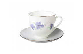Чашка чайная с блюдцем ИФЗ Сиреневые цветы Ландыш, фарфор костяной
