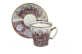 Чашка чайная с блюдцем ИФЗ Дворцы Черный кофе, фарфор костяной