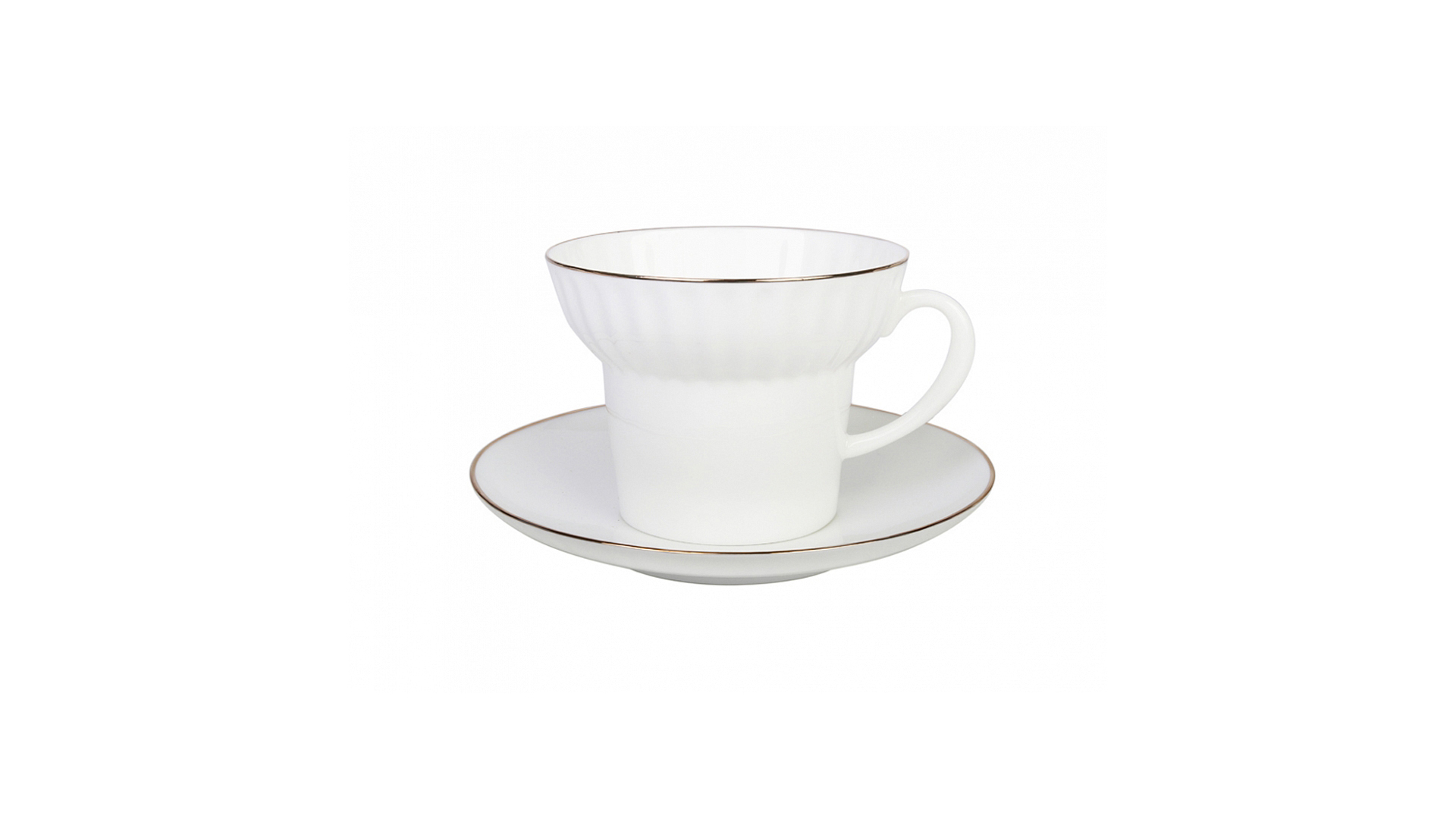 Чашка чайная с блюдцем ИФЗ Золотой кантик Волна 155 мл, фарфор костяной