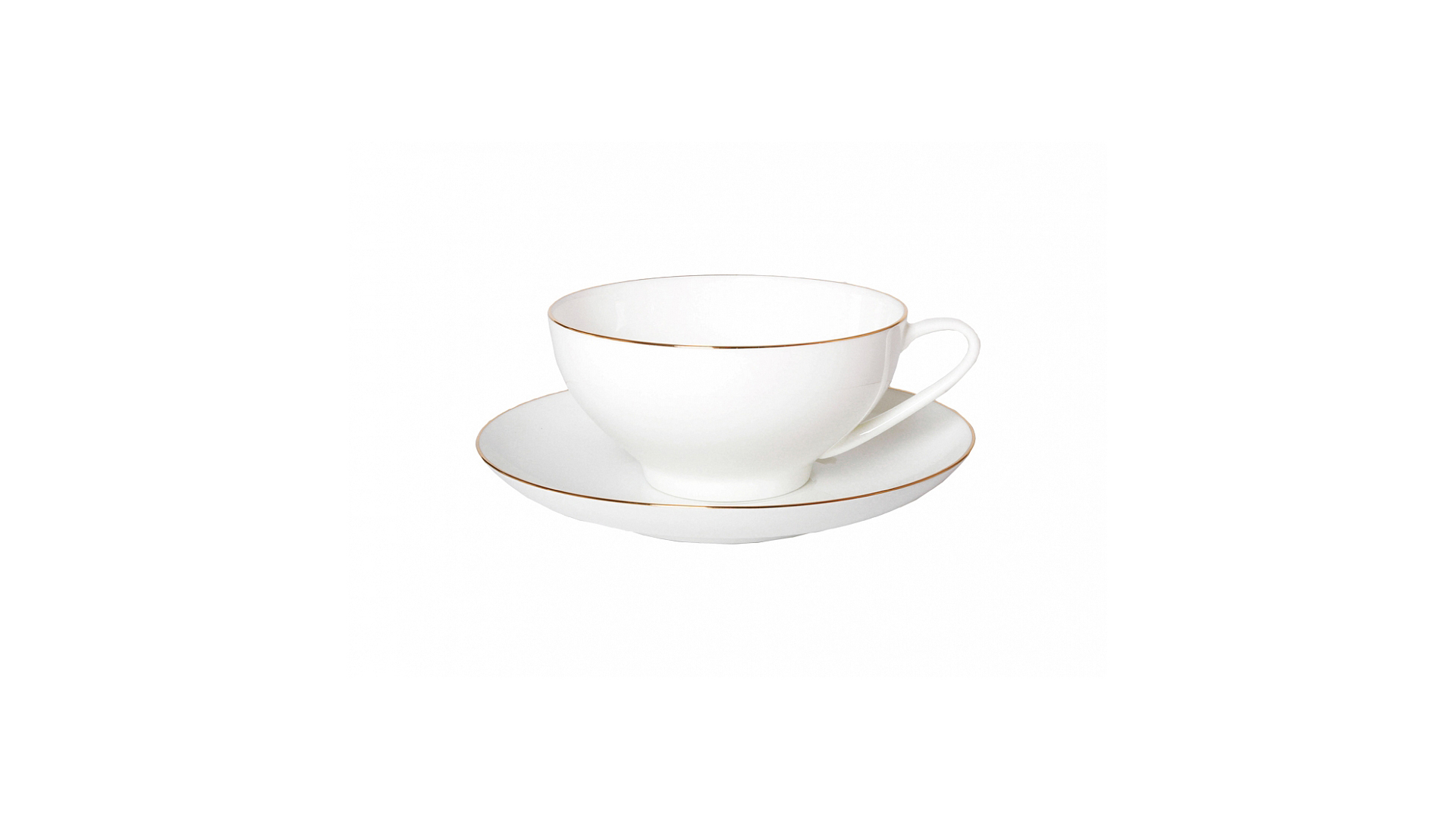 Чашка чайная с блюдцем ИФЗ Золотая лента Купольная 310 мл, фарфор костяной