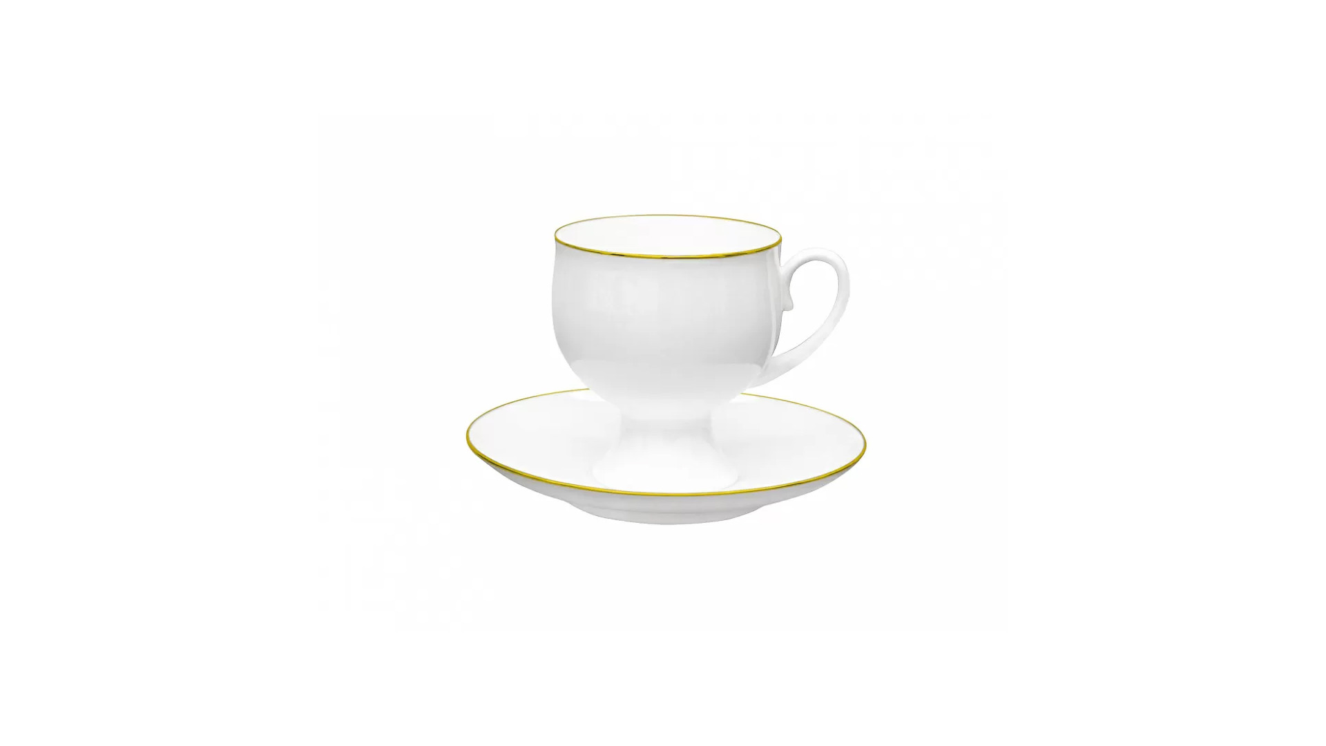 Чашка чайная с блюдцем ИФЗ Золотой кантик Классическая 360 мл, фарфор твердый