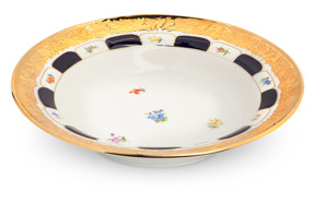Тарелка суповая Meissen 25 см Форма - Икс, россыпь цветов, кобальт