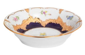Салатник Meissen индивидуальный 15 см Форма - Б, россыпь цветов, кобальт