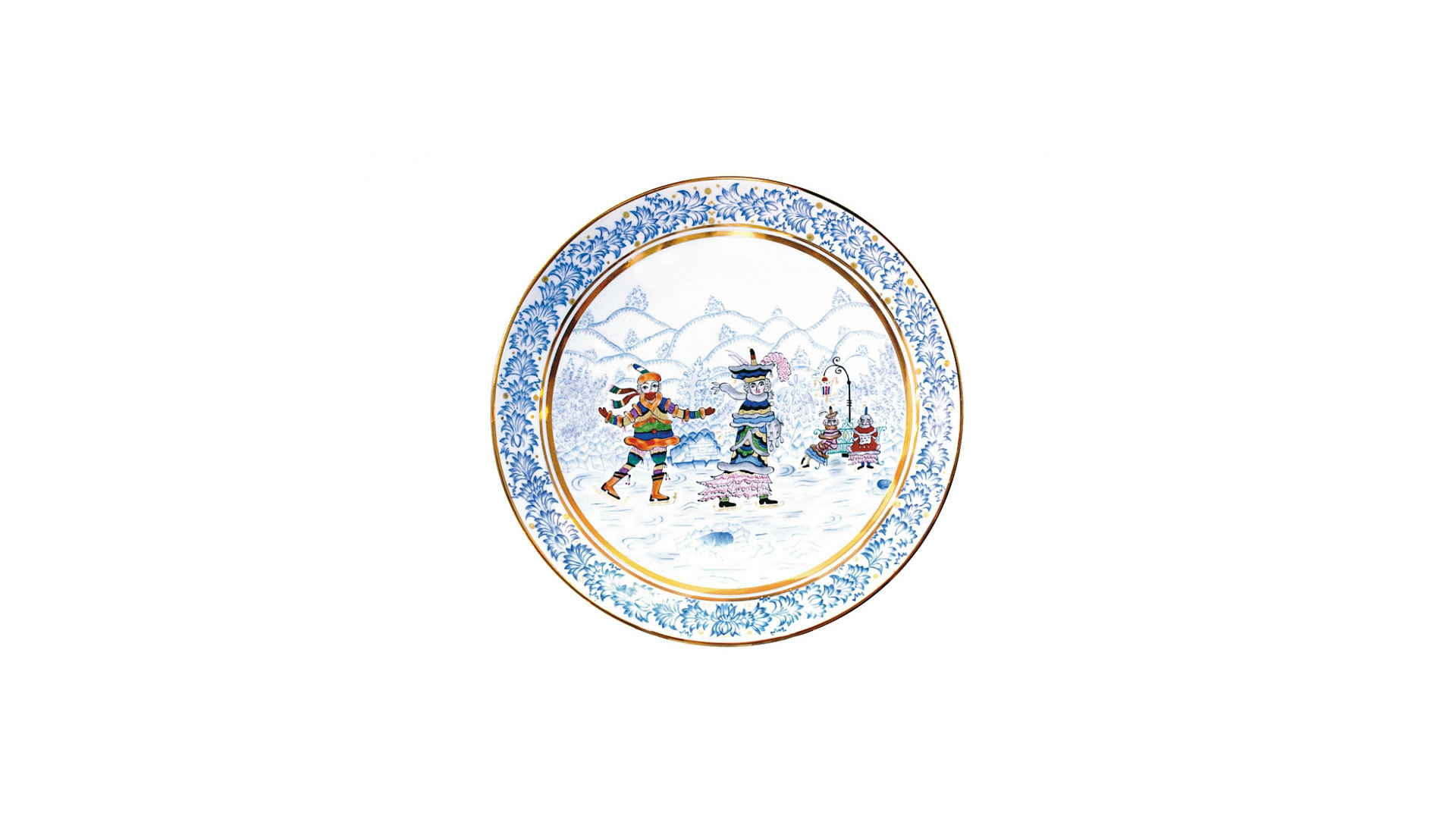 Тарелка декоративная ИФЗ Зимняя забава А Воробьевский 19,5 см, фарфор твердый