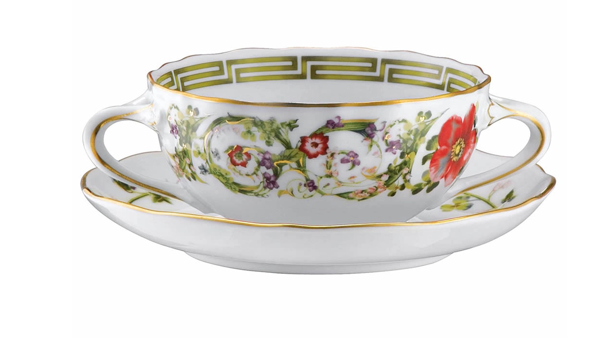 Чашка суповая с блюдцем 300мл "Цветочная фантазия"