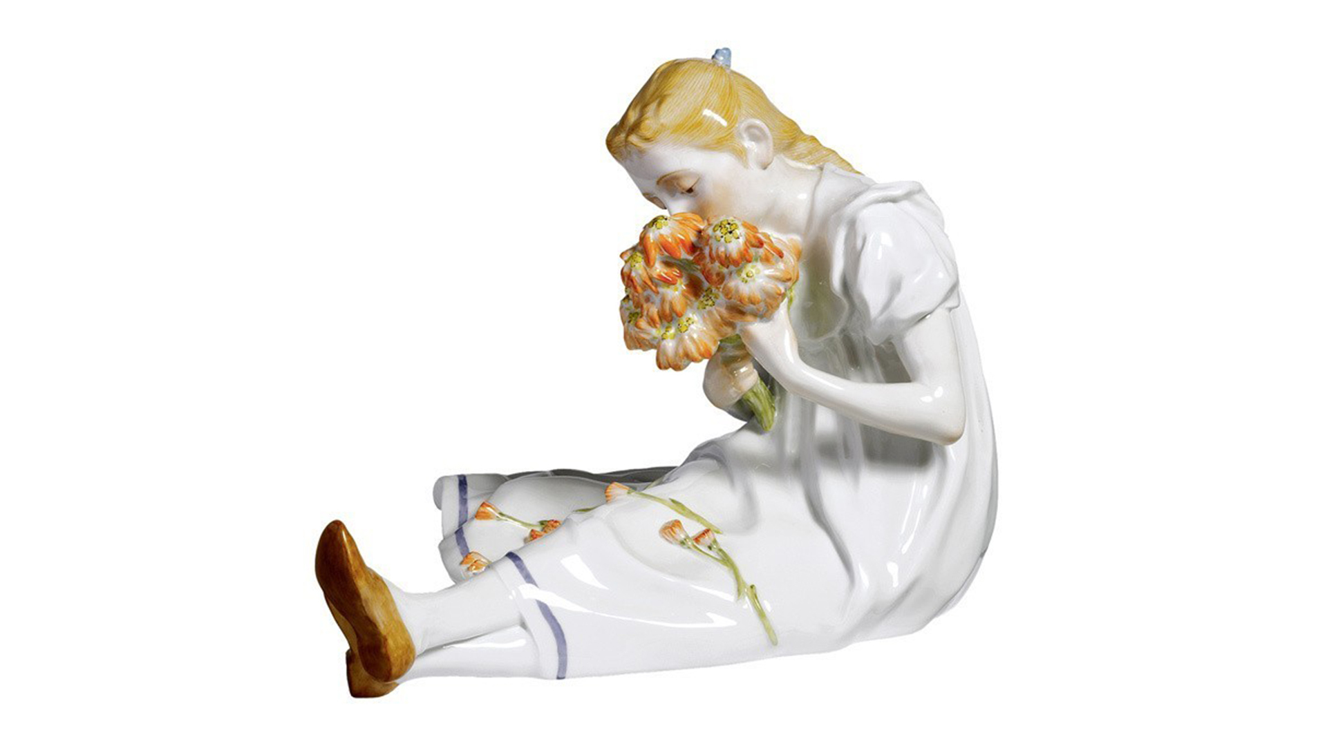 Фигурка Meissen 16см Девочка с букетом цветов (Юлиус Конрад Хеншель, 1905г.)