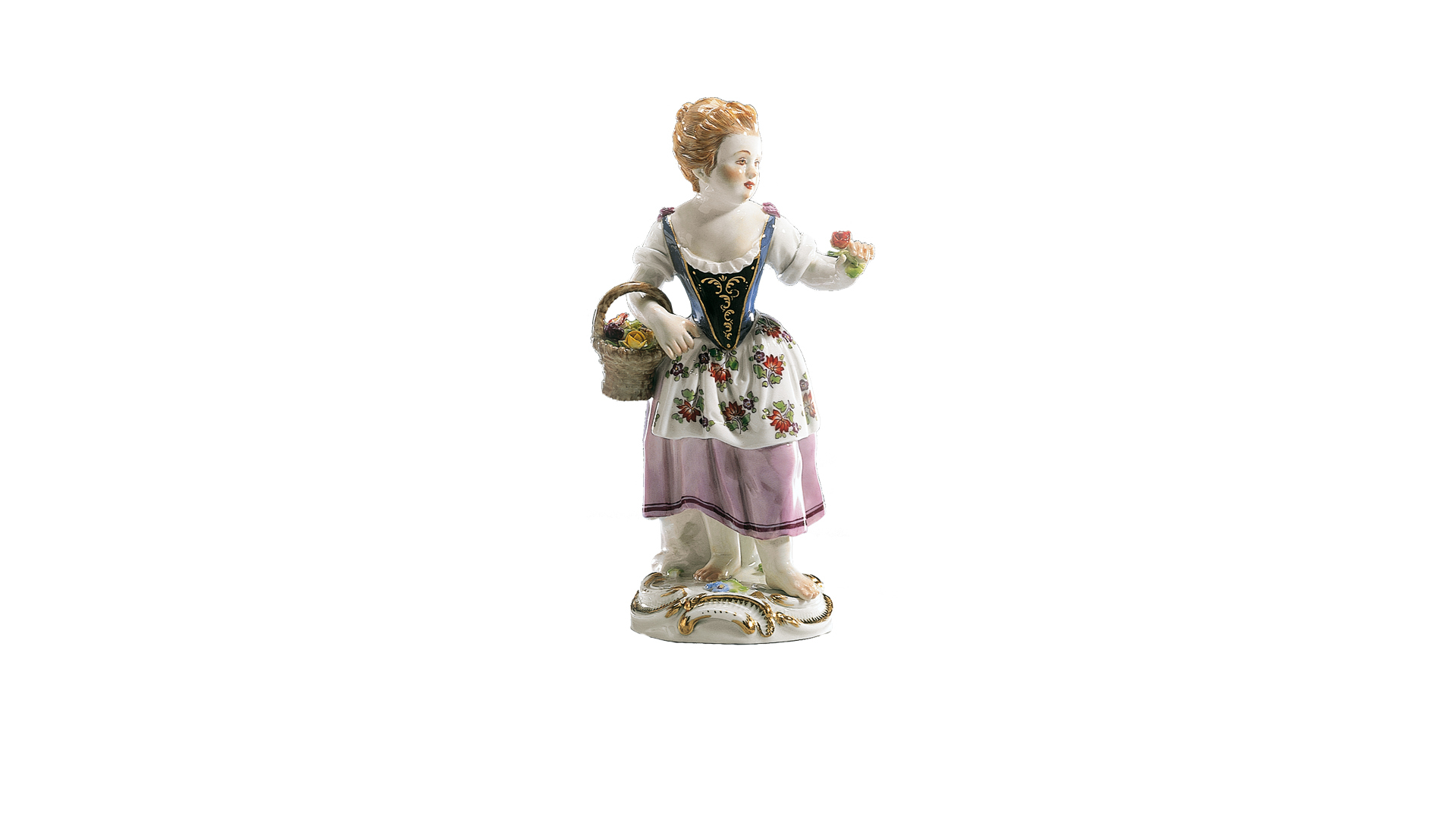 Фигурка Meissen 15,5см Девочка с корзинкой с цветами (И.-И.Кэндлер,1740г.) (пара к 60320)