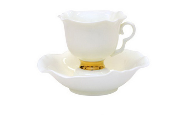 Чашка чайная с блюдцем ИФЗ Золотая лента.Белый цветок 220 мл, фарфор костяной