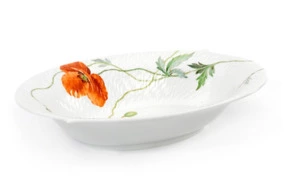 Блюдо для гарнира овальное Meissen 28 см Игра волн, рельеф, маки