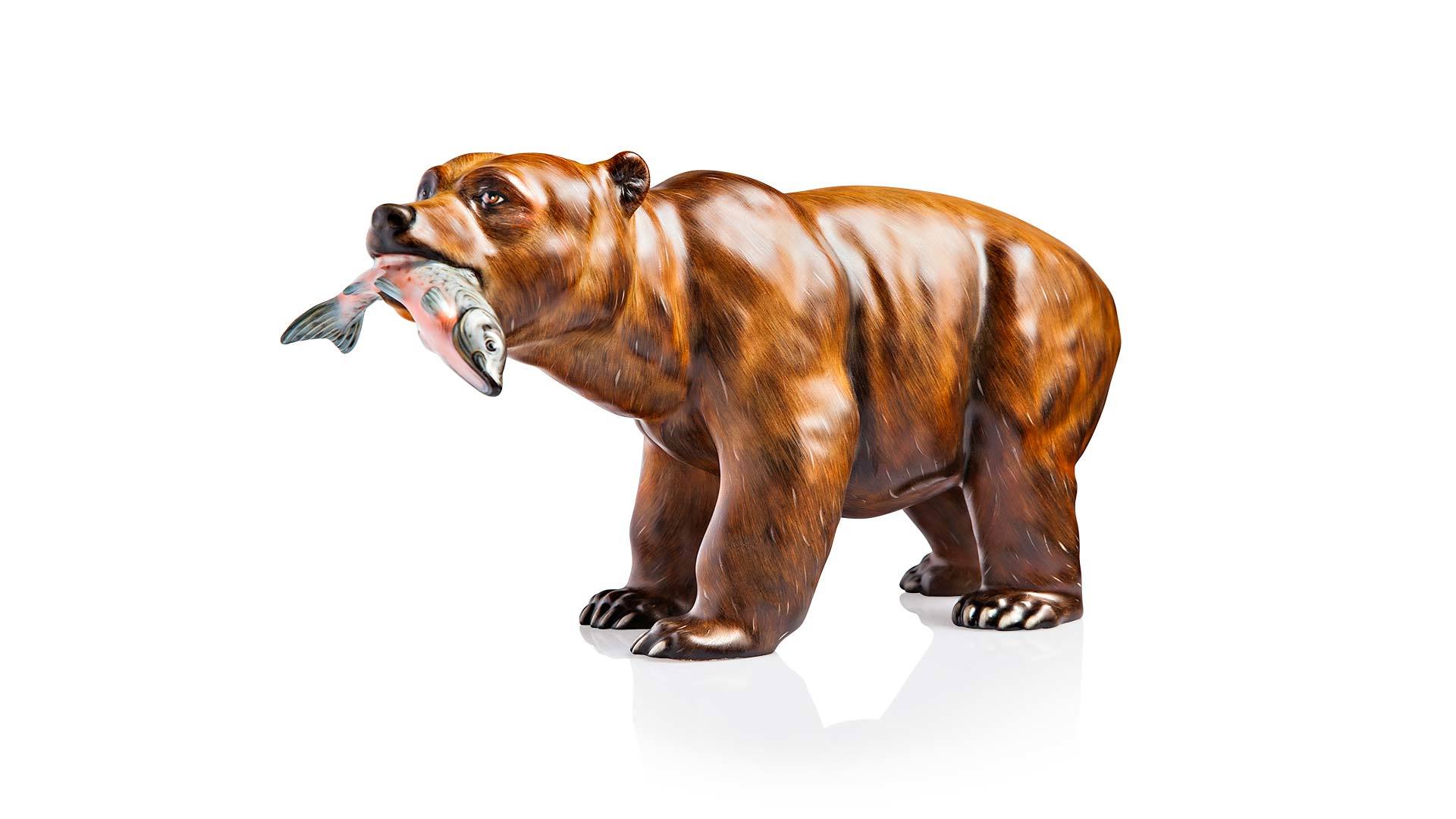 Фигурка Herend Медведь Гризли с рыбой 12,5 см