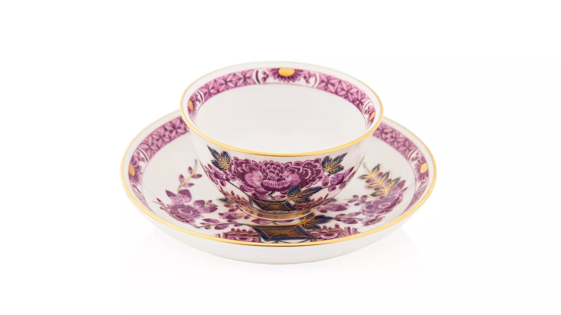 Пиала с блюдцем Meissen 60мл Индийские цветы, пурпурная