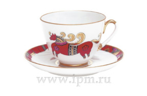 Чашка чайная с блюдцем ИФЗ Красный конь Весенняя, фарфор твердый