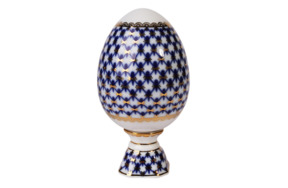 Яйцо пасхальное на подставке ИФЗ Кобальтовая сетка Молодежная 13 см, фарфор твердый