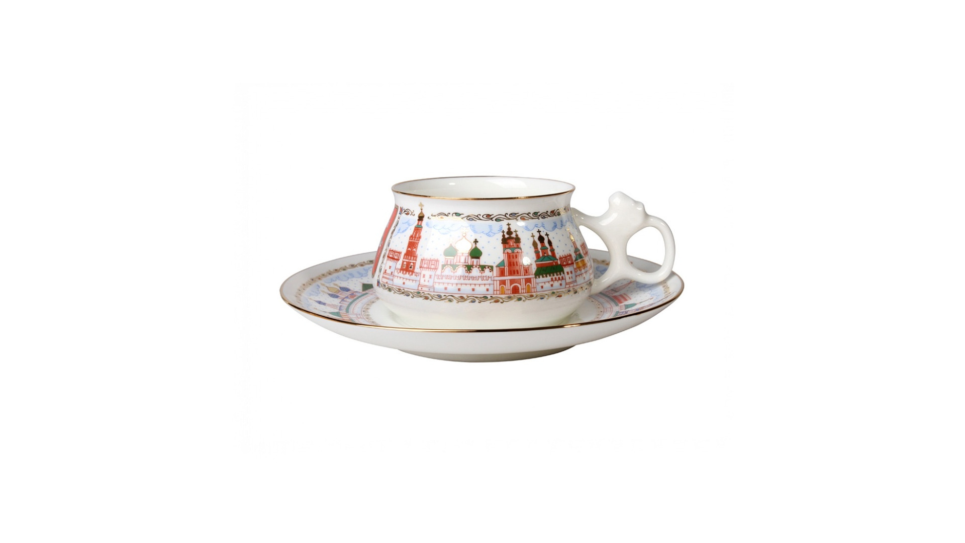 Чашка чайная с блюдцем ИФЗ Москва златоглавая Билибина, фарфор костяной