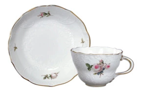 Чашка кофейная с блюдцем Meissen 150мл Белая роза, форма - Новый Марсель