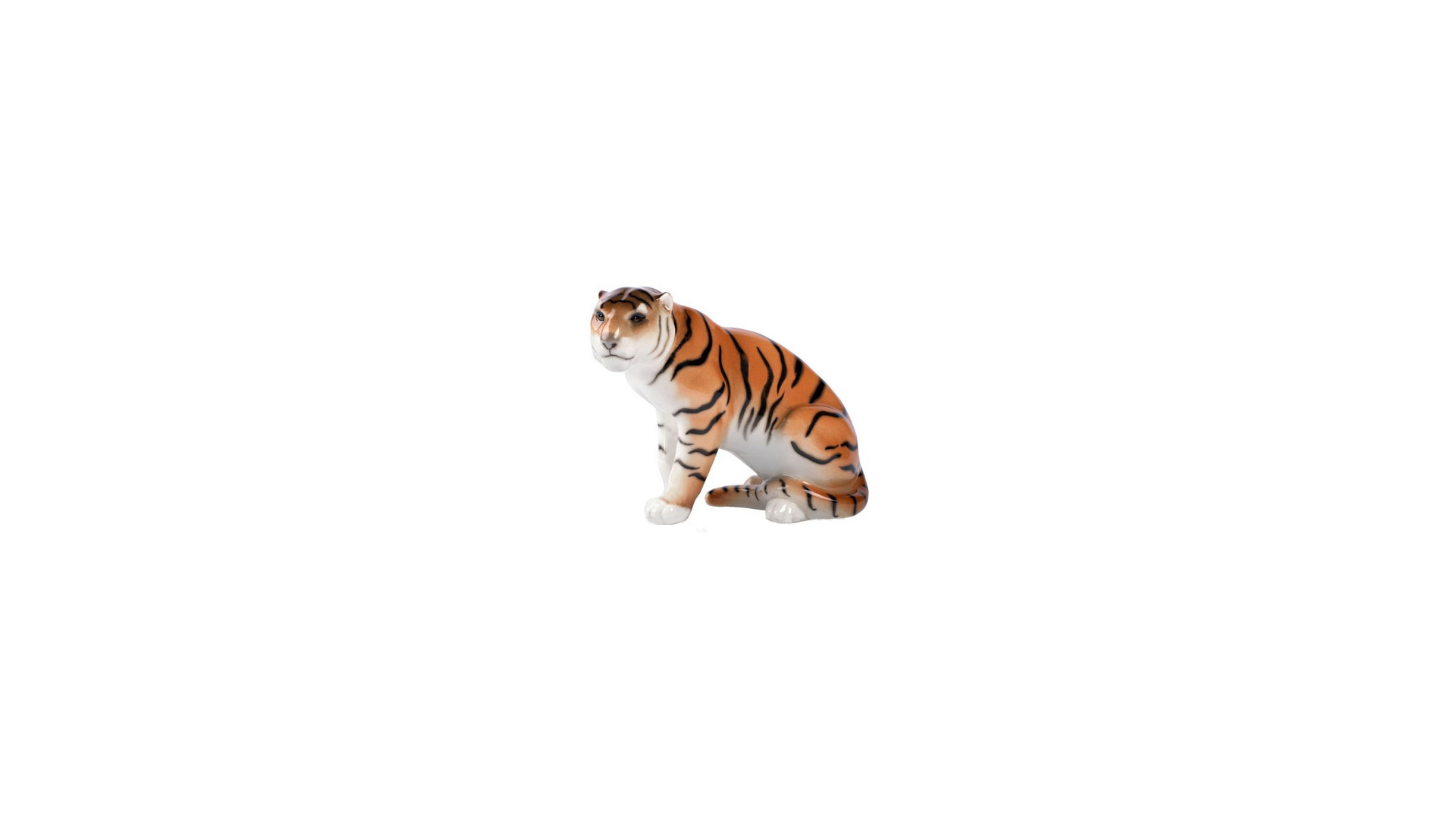 Скульптура ИФЗ Тигр сидящий Мирный, фарфор твердый