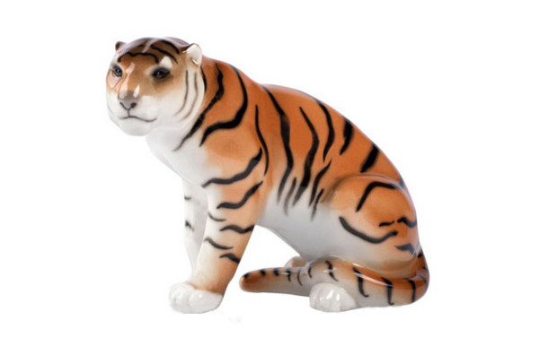 Скульптура ИФЗ Тигр сидящий Мирный, фарфор твердый