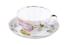 Чашка чайная с блюдцем ИФЗ Розовые тюльпаны Тюльпан 250 мл, фарфор твердый