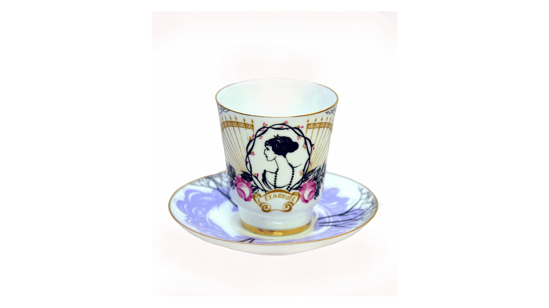 Чашка чайная с блюдцем ИФЗ Посвящение Анне Андреевне Майская, фарфор костяной