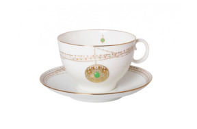 Чашка чайная с блюдцем ИФЗ Золотой медальон Яблочко 160 мл, фарфор костяной