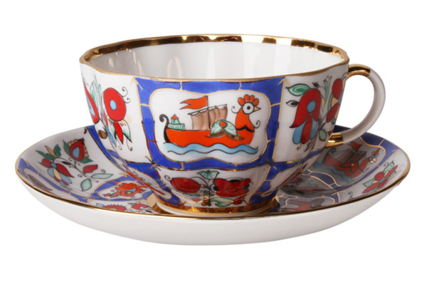 Чашка чайная с блюдцем ИФЗ Русский лубок Тюльпан, фарфор твердый