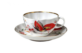 Чашка чайная с блюдцем ИФЗ Бабочки Тюльпан 250 мл, фарфор твердый