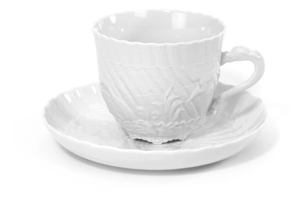 Чашка чайная с блюдцем Meissen Лебединый сервиз, белый рельеф 250 мл