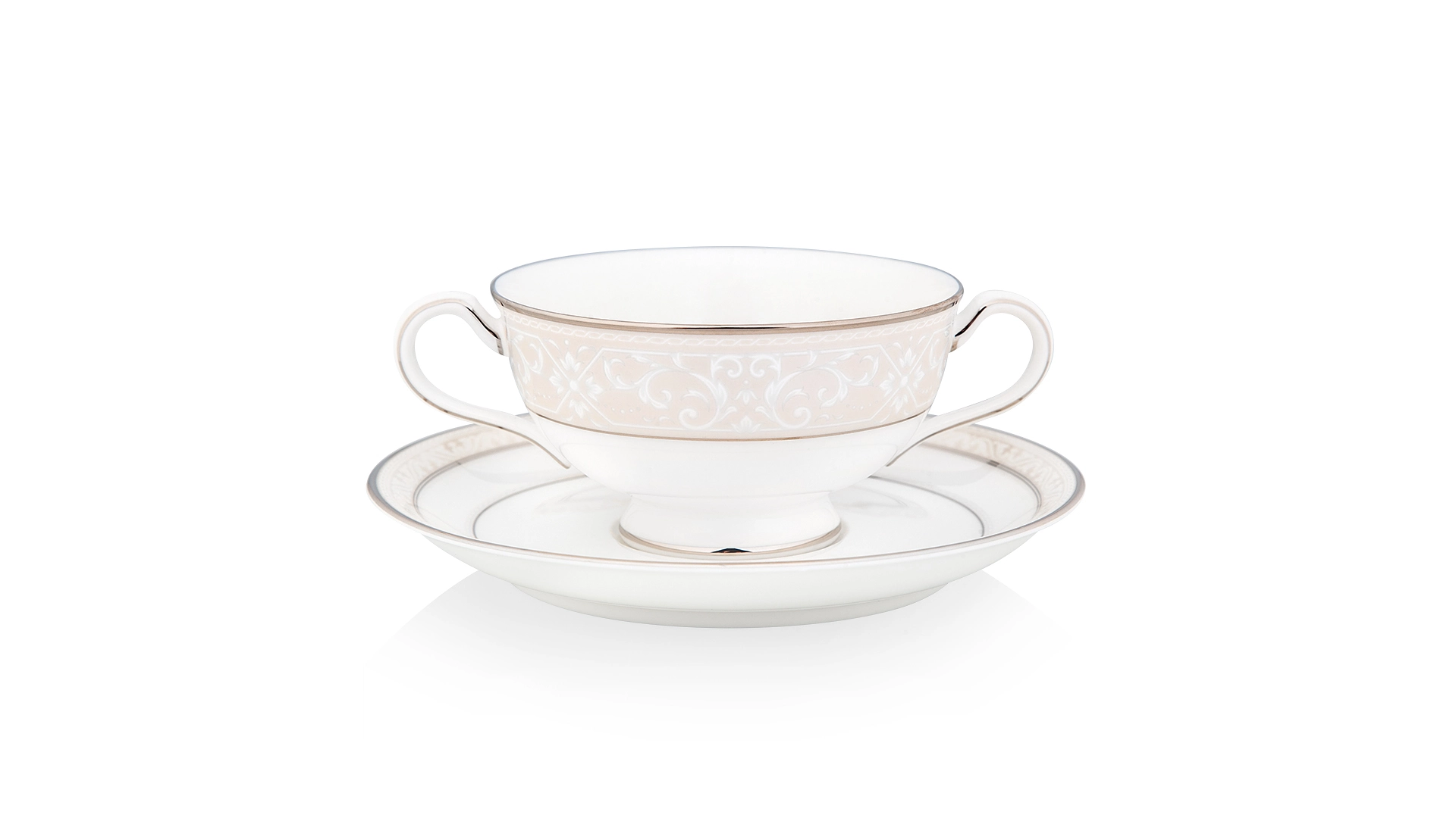 Чашка суповая с блюдцем Noritake Монтвейл Платиновый кант 210 мл