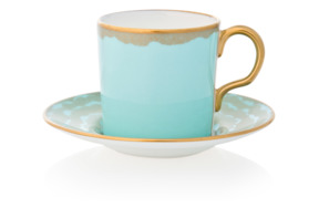 Чашка кофейная с блюдцем Royal Crown Derby Рюши 90мл, голубая