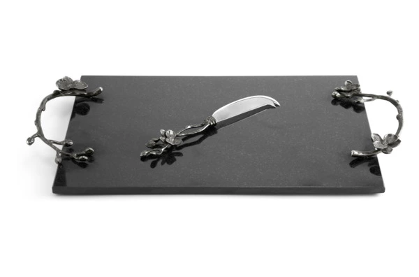 Доска для сыра прямоугольная с ножом  Michael Aram Чёрная орхидея 46x25 см, гранит, черная