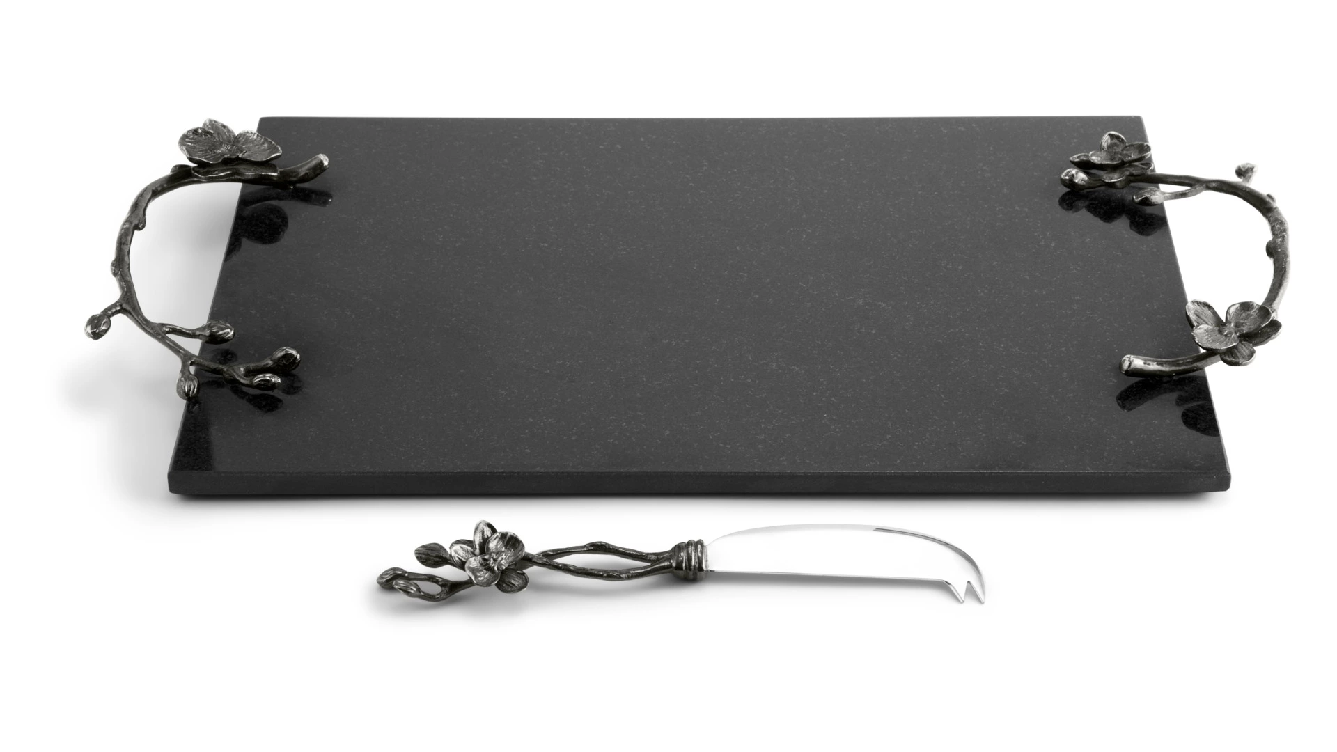 Доска для сыра прямоугольная с ножом  Michael Aram Чёрная орхидея 46x25 см, гранит, черная