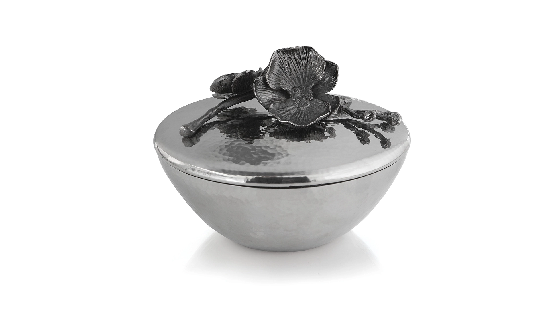 Конфетница с крышкой Michael Aram Чёрная орхидея 17 см, серебристая