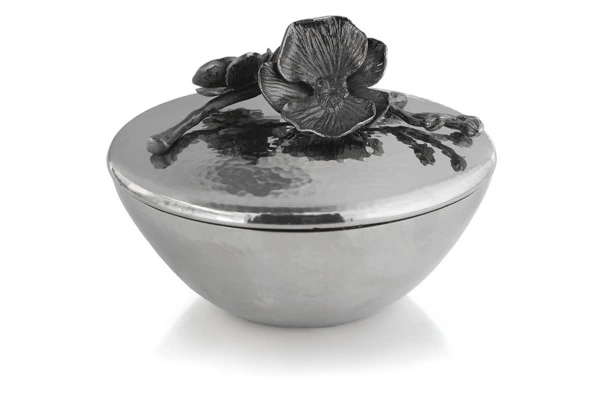 Конфетница с крышкой Michael Aram Чёрная орхидея 17 см, серебристая