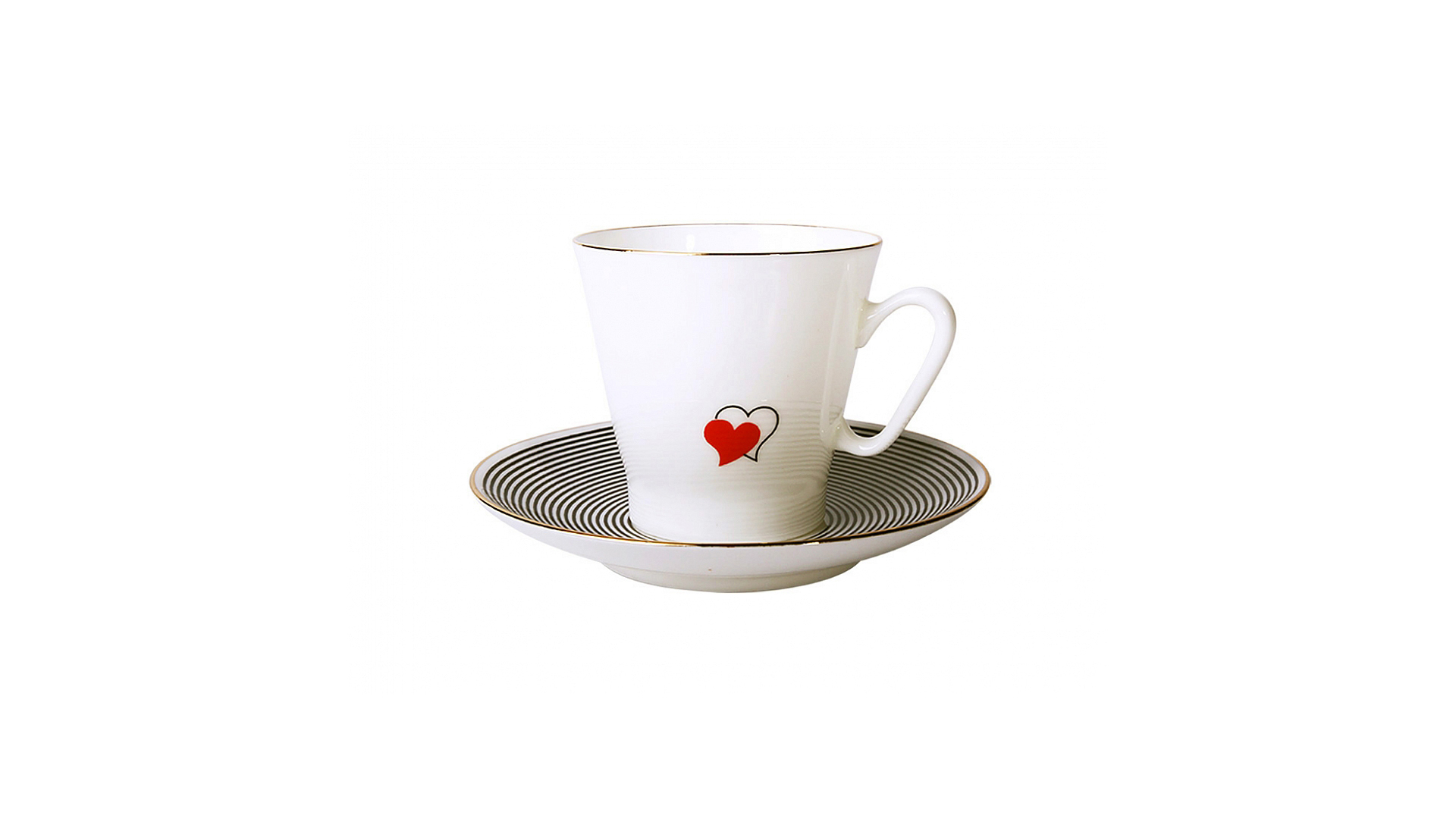 Чашка чайная с блюдцем ИФЗ Сердечки 1 Черный кофе, фарфор костяной